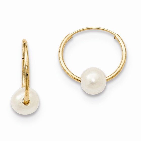 14k 5-6 mm White Cultured Pearl Endless Hoop Earrings 14k 5-6 mm White Cultured Pearl Endless Hoop Earrings